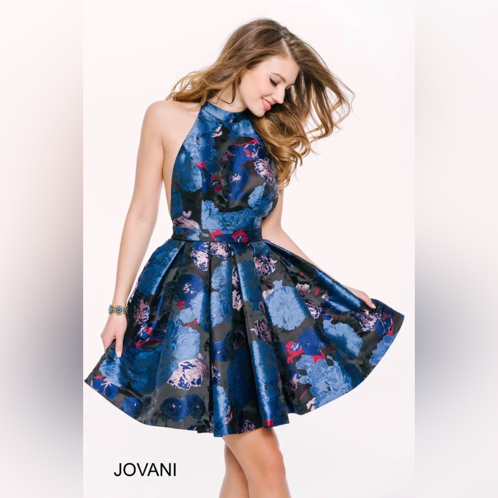 Jovani Floral Print Mini Cocktail/Prom Halter Dress, size 6
